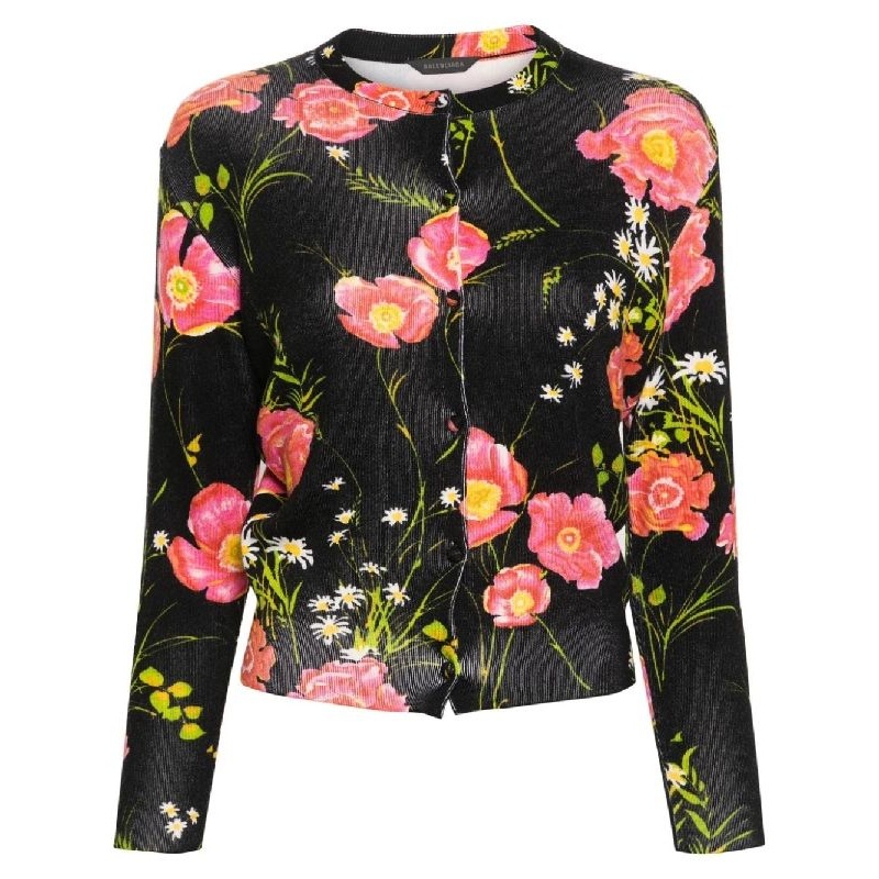 Flower Print Wool Cardigan|S