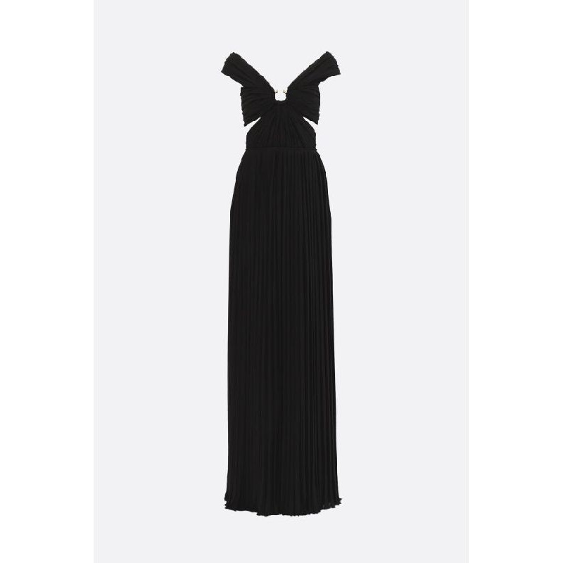 Metal Decor Pleats Silk Dress|38