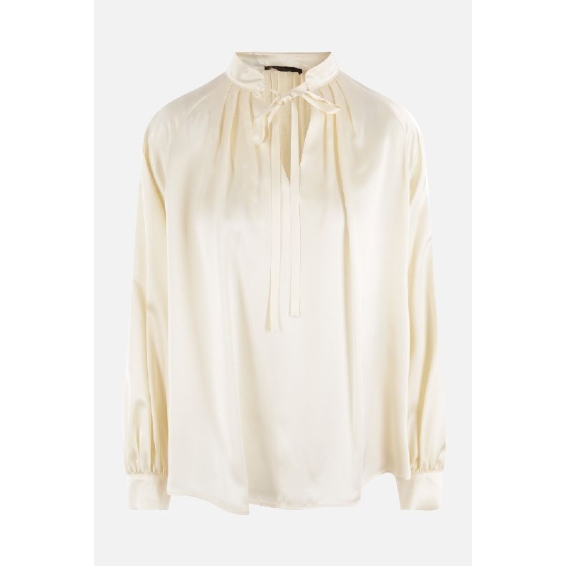 Bow Neck Silk Satin Blouse|44