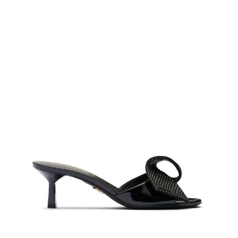 Bow Detail Patent Leather Sandal Heel