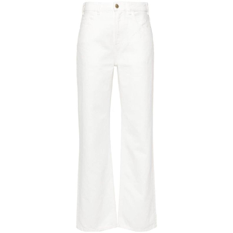 White Cotton Blend Denim Pants