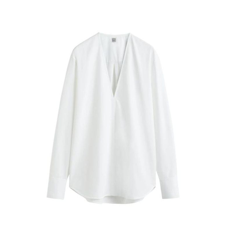 V-neck Long-sleeve Cotton Shirt