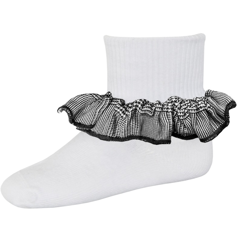 Ruffle Ankle Socks|008 – Black and White Shadow Plaid|Size Range – S Small|Size Range – M Medium|Size Range – L Large|Size Range – XL Extra Large