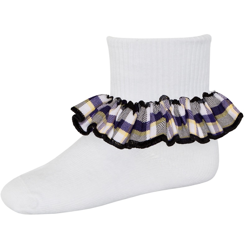 Ruffle Ankle Socks|163 – Arlington Plaid|Size Range – S Small|Size Range – M Medium|Size Range – L Large|Size Range – XL Extra Large