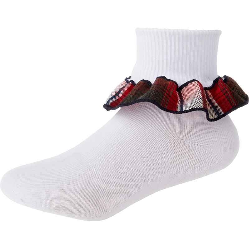 Ruffle Ankle Socks|195 – Bruce Plaid|Size Range – S Small|Size Range – M Medium|Size Range – L Large|Size Range – XL Extra Large