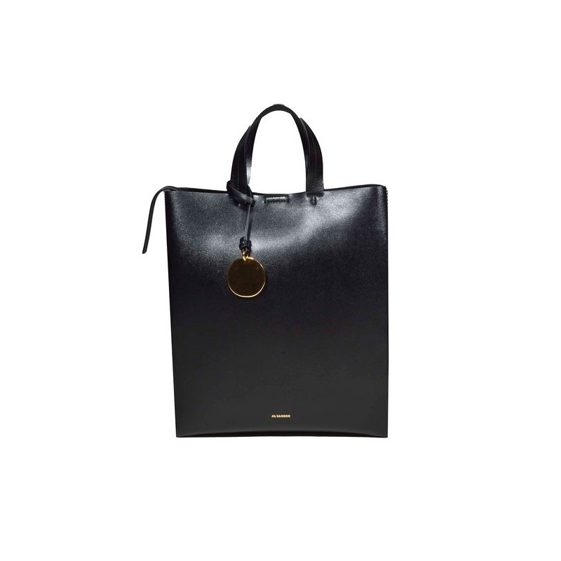 Metal Logo Strap Leather Tote
  Bag