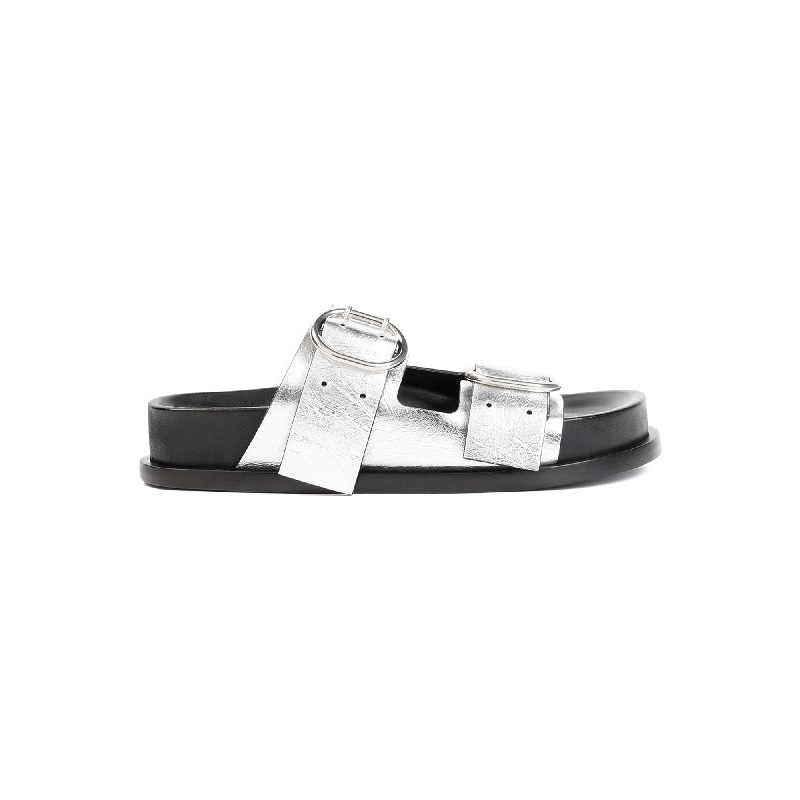 Buckle Strap Metallic Leather Sandals