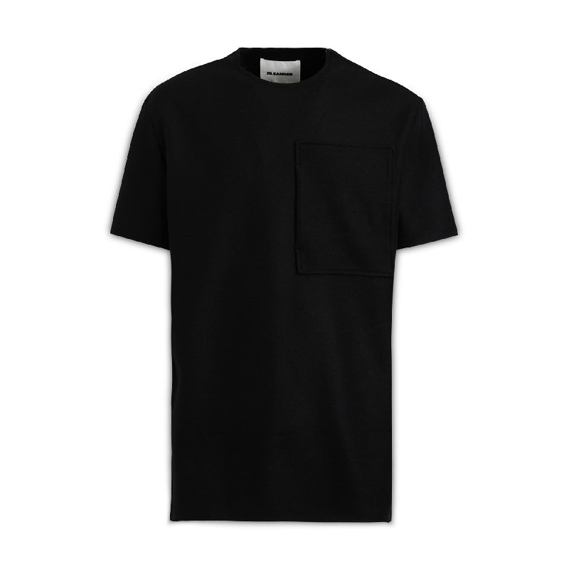 Chest Pocket Shoulder Zip Wool Short
  Sleeve T-Shirt
