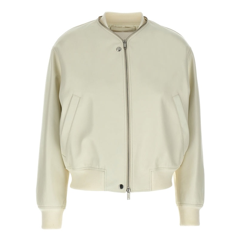 Collarless
  Leather Bomber Jacket