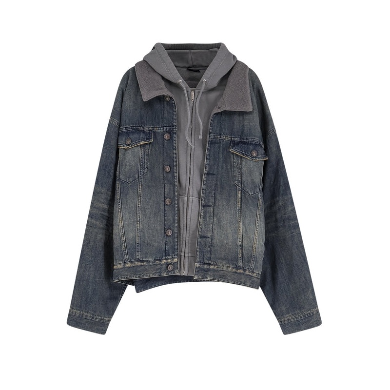 Layered Hoodie Denim Jacket|M|S