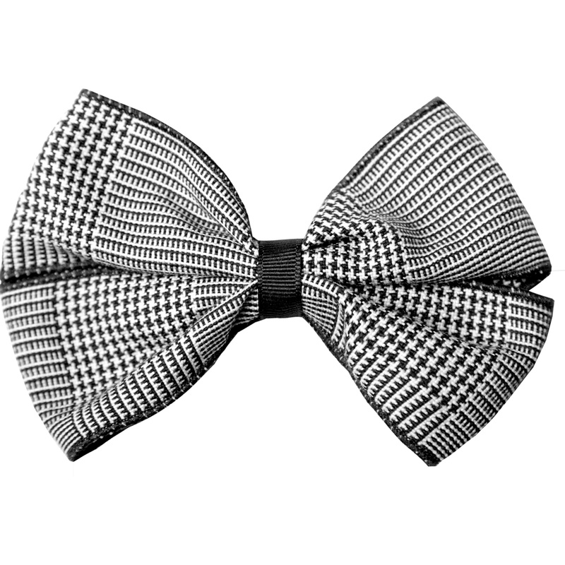 Clip Hair Bow|008 – Black and White Shadow Plaid