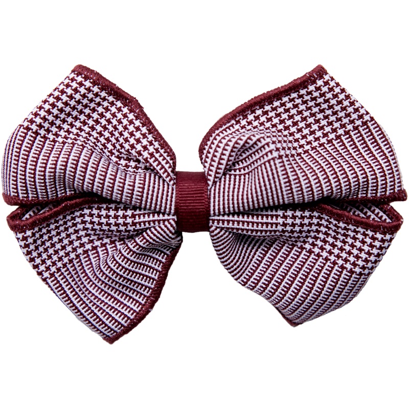Clip Hair Bow|450 – Maroon and White Shadow Plaid