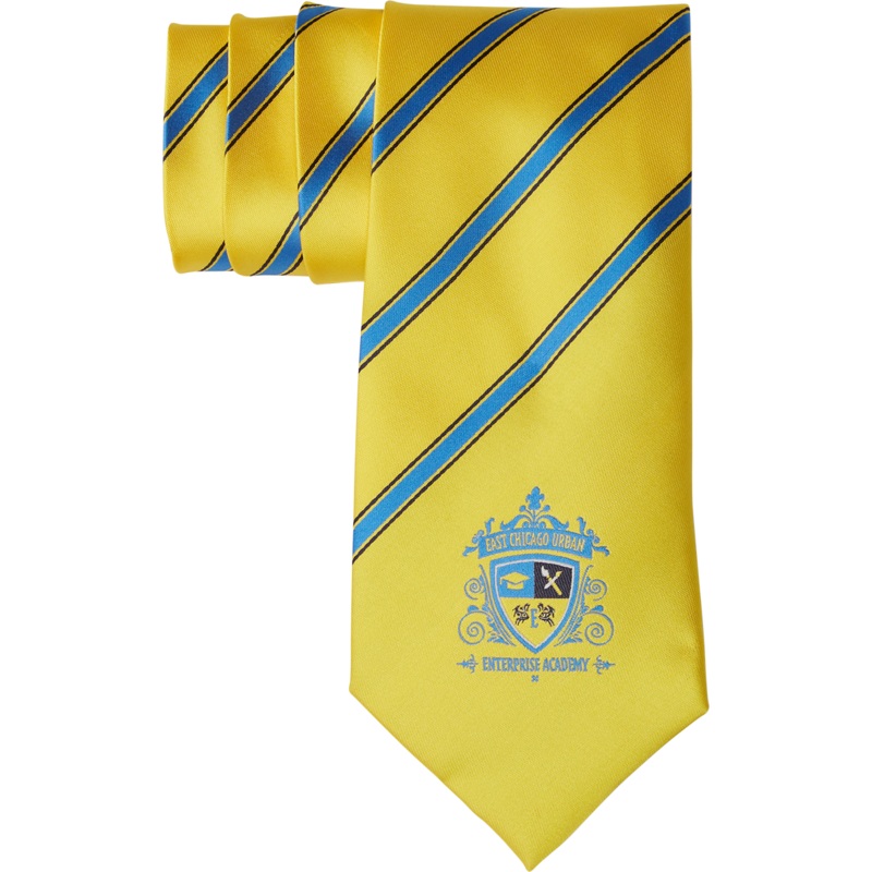 Traditional Necktie|767 – Yellow with Navy and Royal Stripes|Size Range – 48|Size Range – 54|Size Range – 57