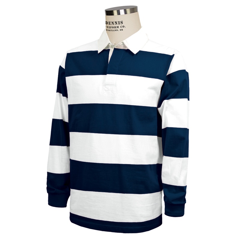 Long Sleeve Rugby Jersey Polo|808 – Navy-White Stripe|Adult Unisex – A2XS Adult|Adult Unisex – AXS Adult|Adult Unisex – AS Adult|Adult Unisex – AM Adult|Adult Unisex – AL Adult|Adult Unisex – AXL Adult|EET