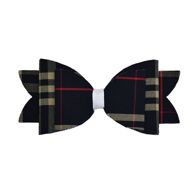 Raw Edge Plaid Barrette Hair Bow