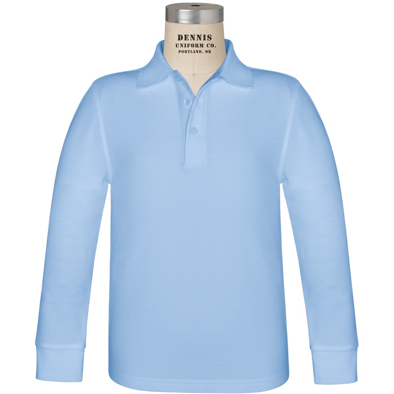 Long Sleeve Piqu Polo|055 – Light Blue|Youth – YS Youth Size 7-8|Youth – YM Youth Size 10|Youth – YL Youth Size 12|Youth – YXL Youth Size 14-16|Adult Unisex – AS Adult|Adult Unisex – AM Adult|Adult Unisex – AL Adult|E1Y