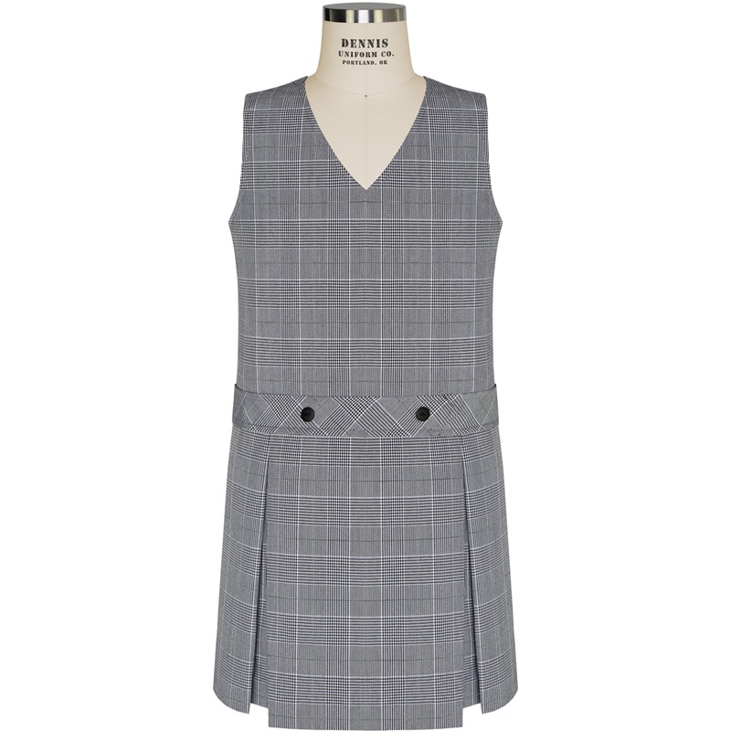 V-Neck Drop Waist Jumper|008 – Black and White Shadow Plaid|Youth – G3 Girls  Size 3|Youth – G4 Girls  Size 4|Youth – G5 Girls  Size 5|Youth – G6 Girls  Size 6|Youth – G7 Girls  Size 7|Youth – G8 Girls  Size 8|Youth – G10 Girls  Size 10|Youth – G12 Girls