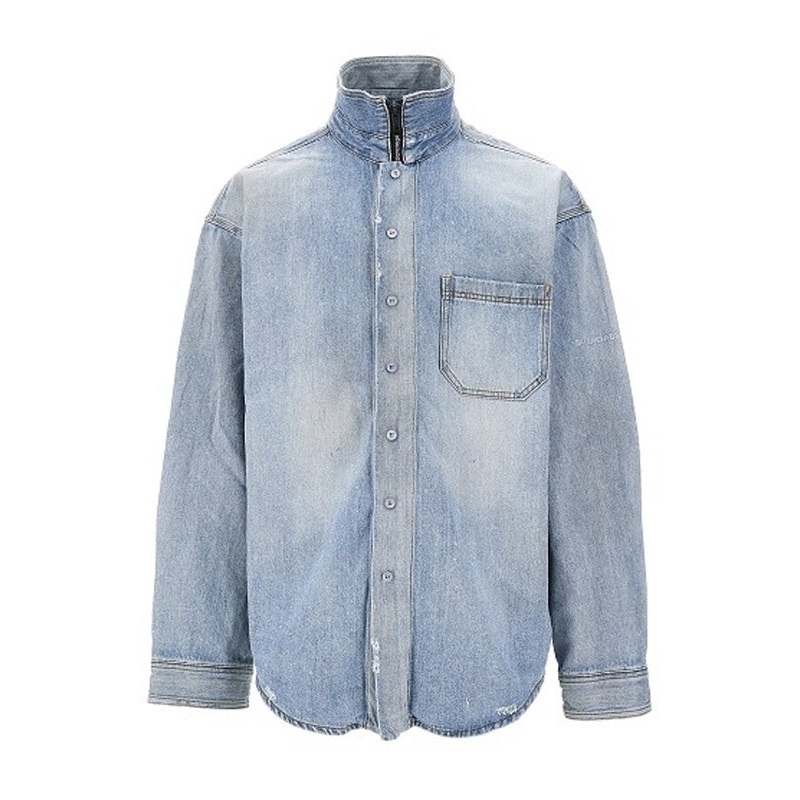 High-Neck Denim Shirt Jacket|M|S
