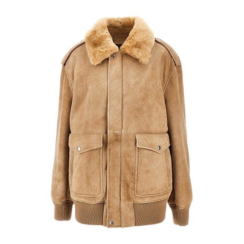 Suede Shearling Collar Jacket|IT 40