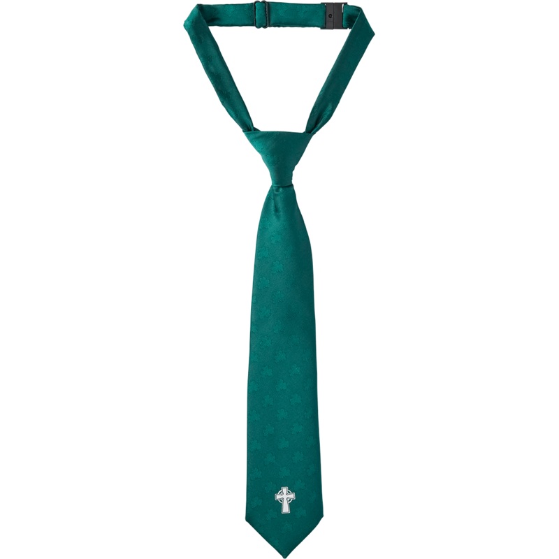 Adjustable Pre-knotted Tie|192 – Green with Shamrock|Size Range – 11|Size Range – 14|Size Range – 17