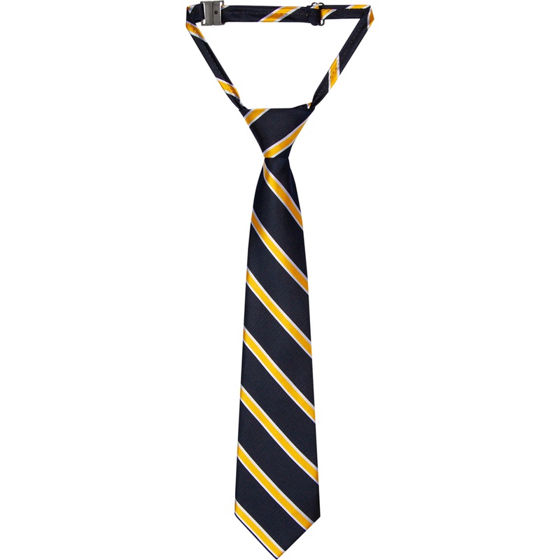 Adjustable Pre-knotted Tie|901 – Navy with Gold-White stripe|Size Range – 11|Size Range – 14|Size Range – 17