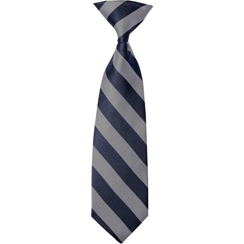 Clip-On Tie|143 – Grey-Navy Stripe|Size Range – 11|Size Range – 14|Size Range – 17