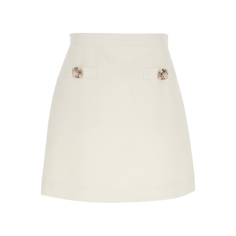Jewel Button Detail Wool Silk Skirt