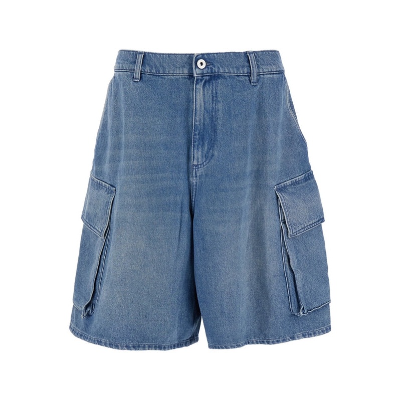 Light Blue Bermuda Shorts with Cargo Pockets and Logo Patch on the Back in Denim Man Shorts
