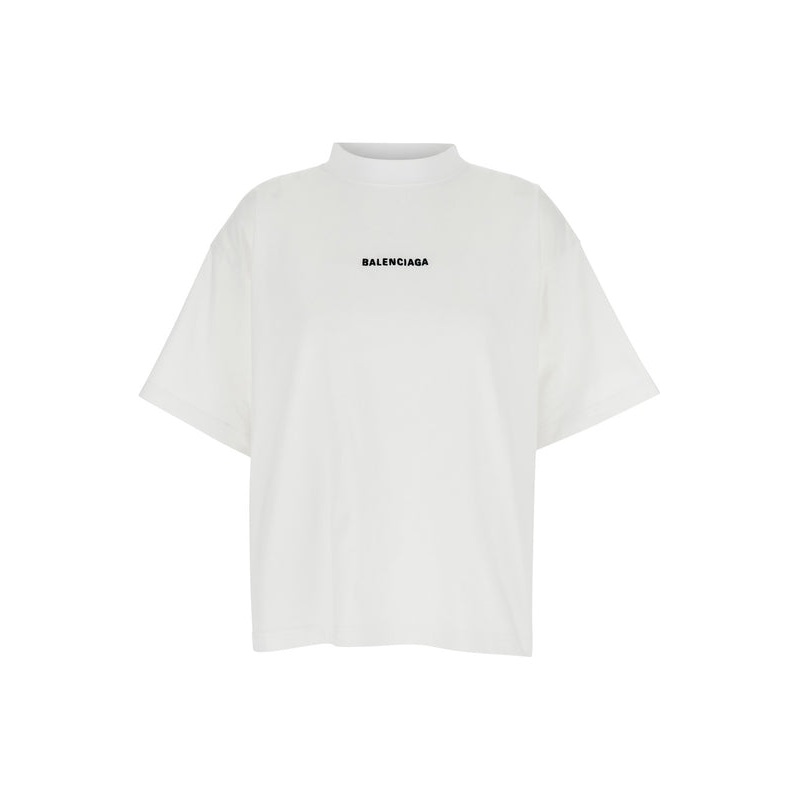 White Crewneck T-Shirt with Logo Lettering Embroidery on Front and Rear in Cotton Woman Half Sleeve