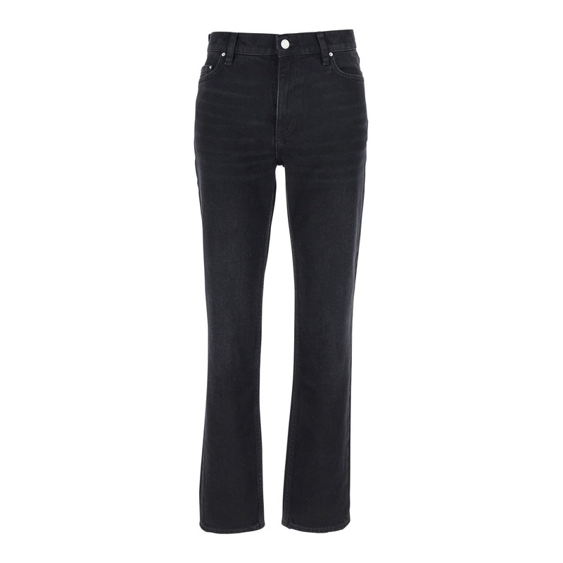 Black Flared Jeans with High Waist and Patch Logo on the Rear in Denim Woman Denim Pants