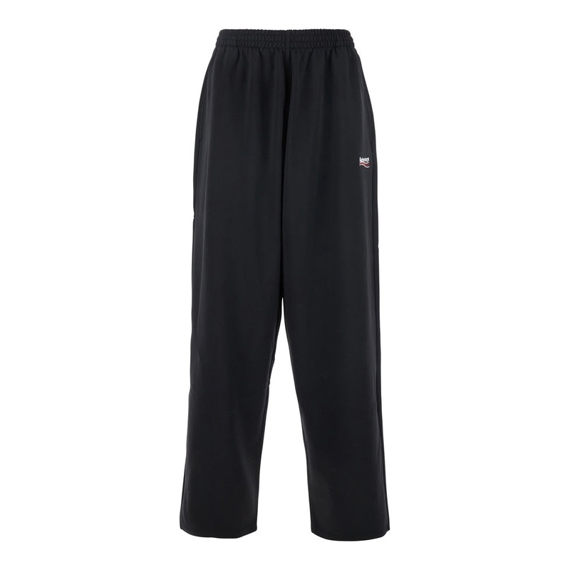 Black Pants with Elastic Waist and Logo Detail on the Front in Cotton Blend Man Casual Pants