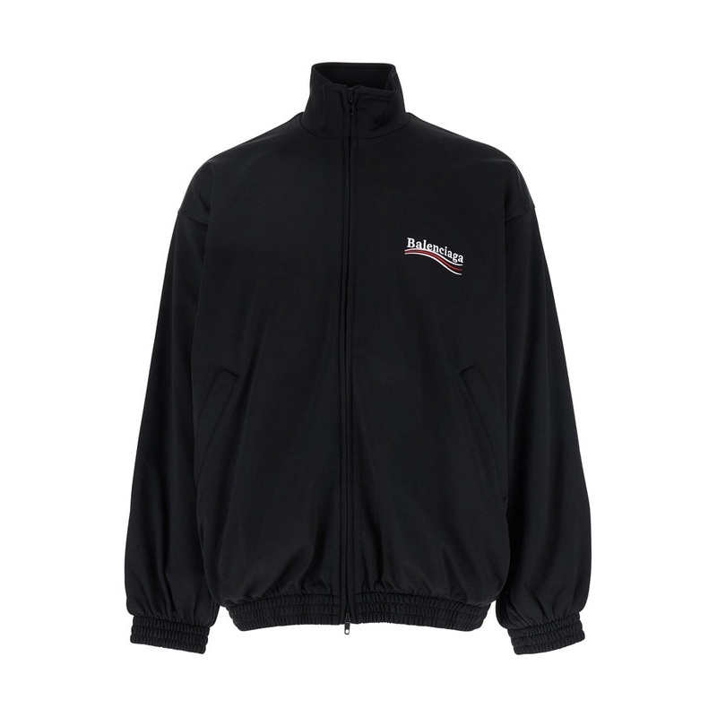 Black Sweatshirt with High Neck and Front and Rear Logo Print in Cotton Blend Man Jackets