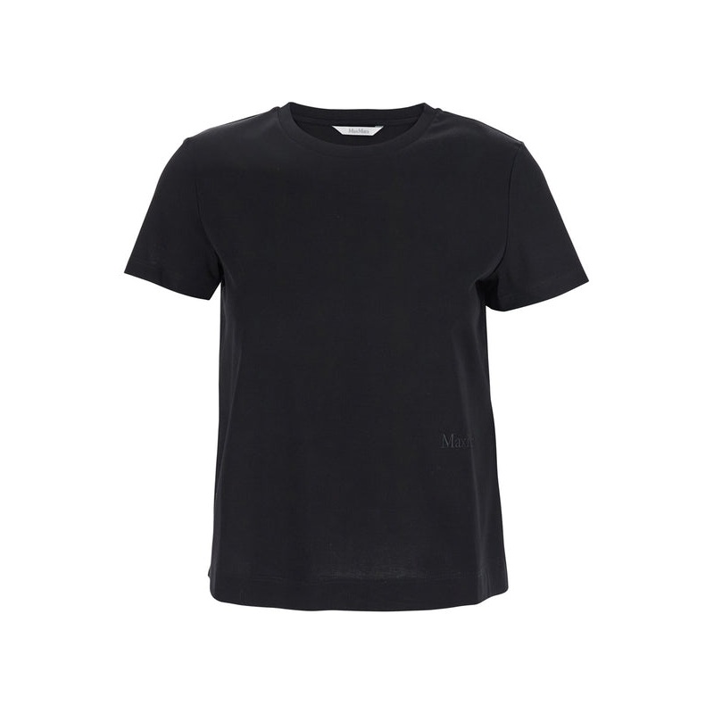 Black T-Shirt with Logo Embroidered on the Front in Cotton Woman Half Sleeve