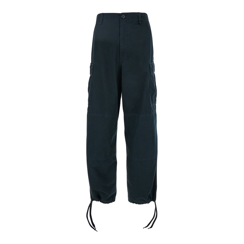 Blue Pants with Drawstring Waist and Cargo Pockets in Cotton Man Casual Pants