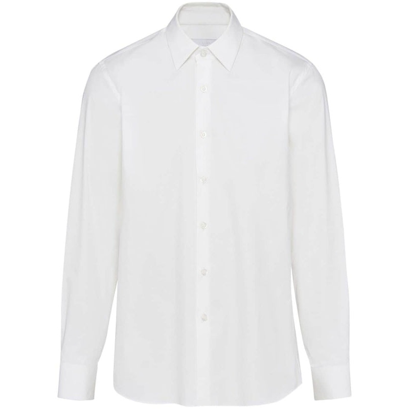 Curved Hem Long Sleeve Cotton Shirt