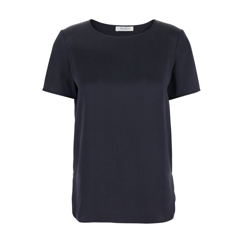 ‘Dida’ Blue Crewneck T-Shirt in Silk Woman Half Sleeve