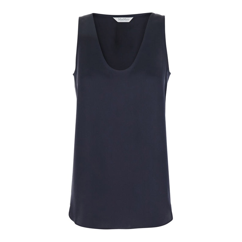 ‘Filly’ Blue Sleeveless Top with Round Neck in Silk Woman Sleeveless