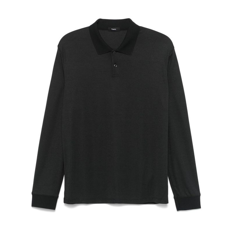‘Goris’ Black Polo Shirt with Classic Collar and Long Sleeves in Tech Fabric Stretch Man Polo Shirts