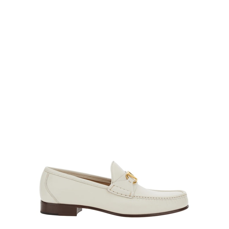 White Loafers with VLogo Plaque on the Front in Leather Man Loafers