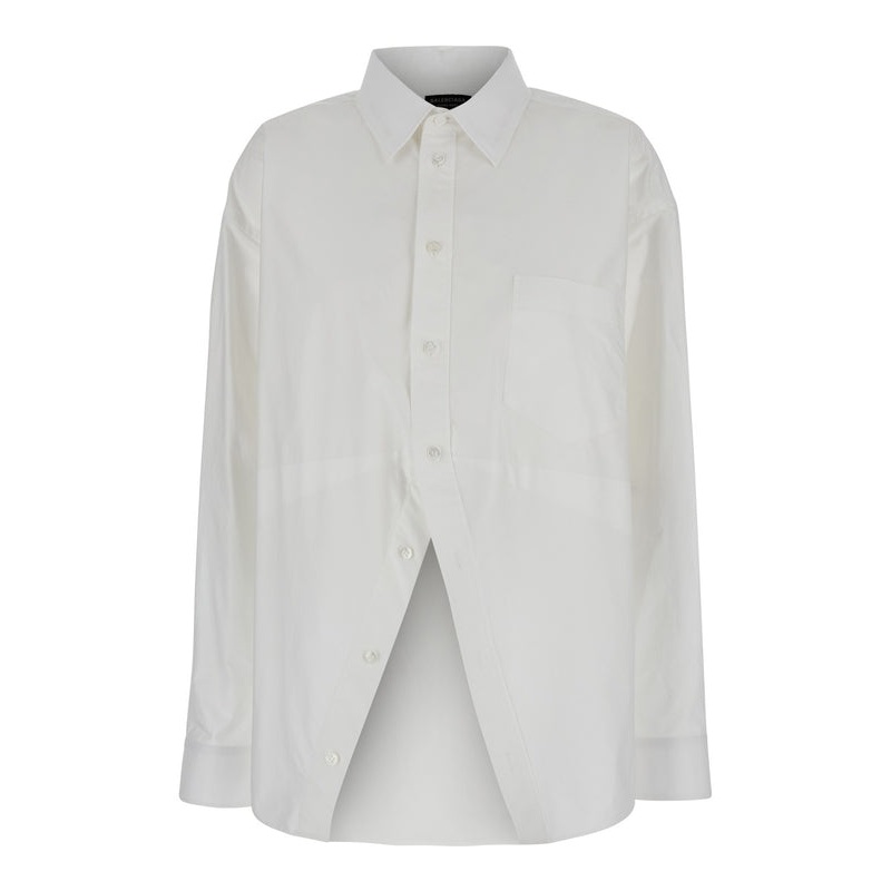 White Shirt with Pointed Collar and Front Slit in Cotton Man Shirts & Blouses