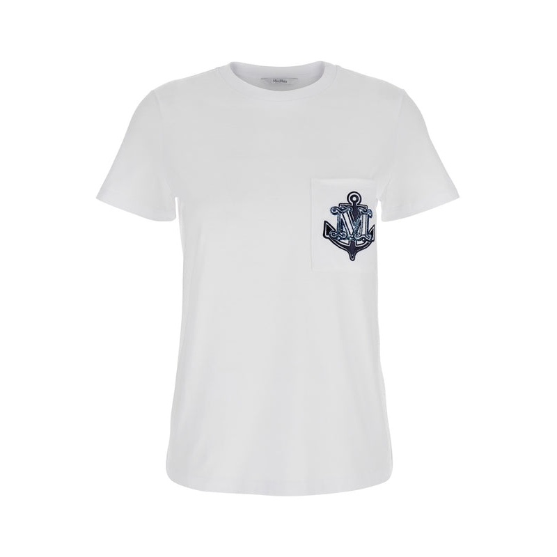 White T-Shirt with Logo Printed on the Chest in Cotton Woman Half Sleeve