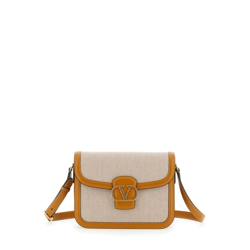 ‘9 to 5’ Beige Shoulder Bag with VLogo on Front in Leather Woman Crossbody & Shoulder Bags