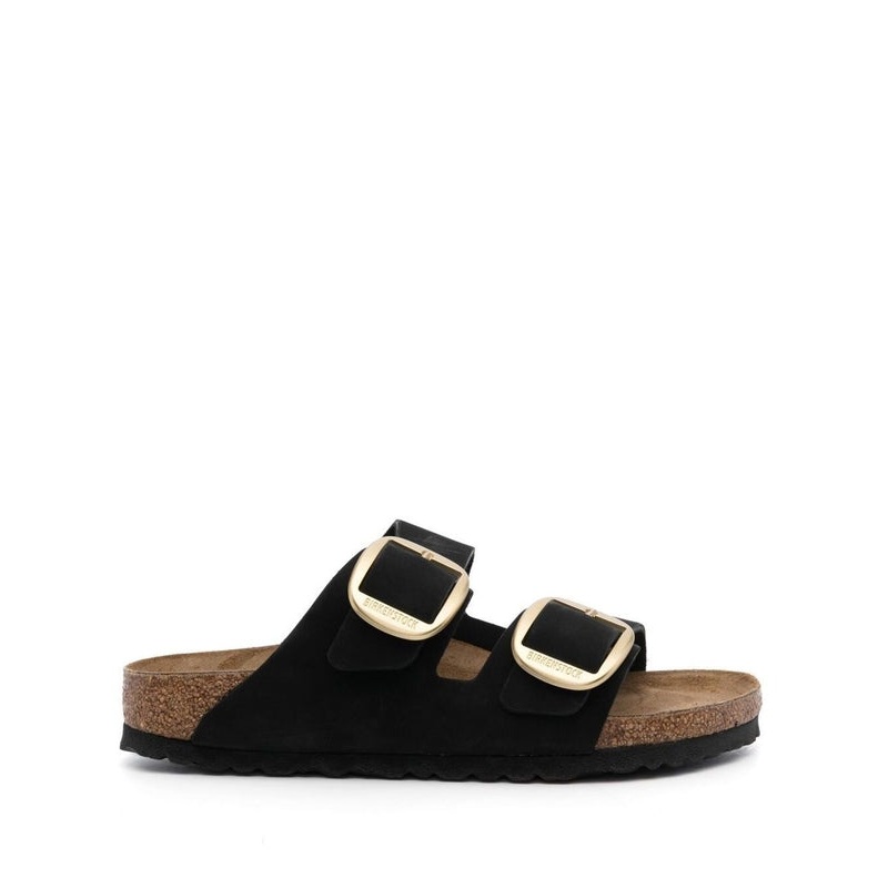 Black ‘Arizona’ Strap-Sandals with Golden-tone Buckle in Leather Slides