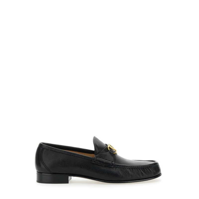 Black Loafers with VLogo Signature Detail in Leather Man Loafers