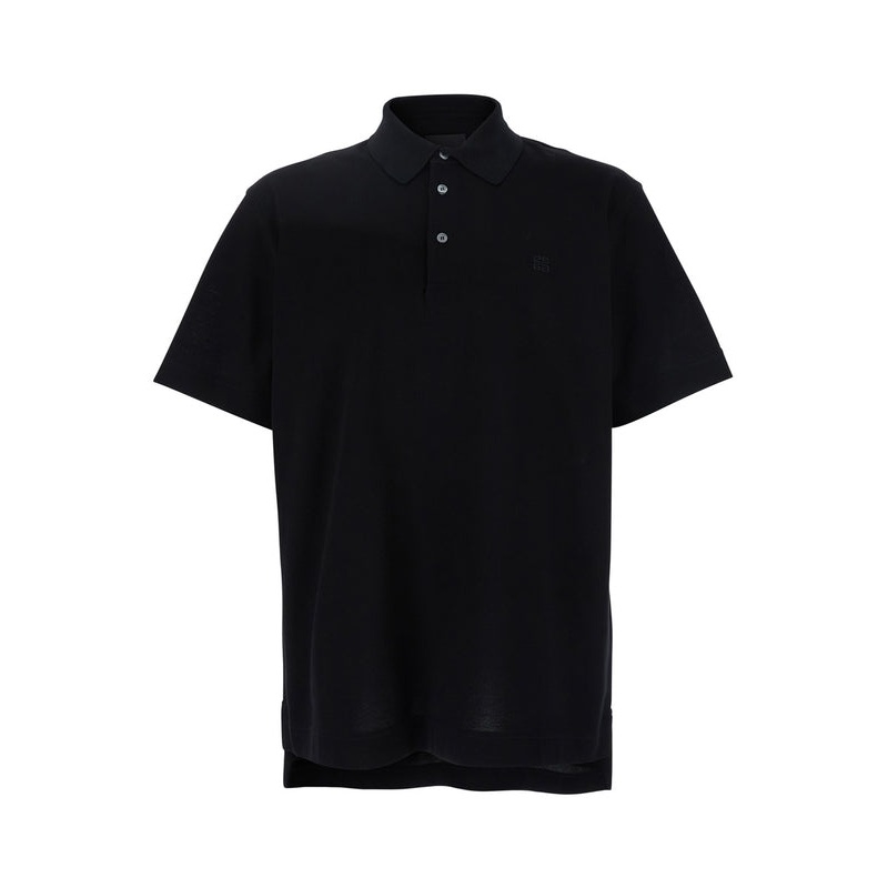 Black Polo Shirt with Logo Embroidery on the Front in Cotton Man Polo Shirts