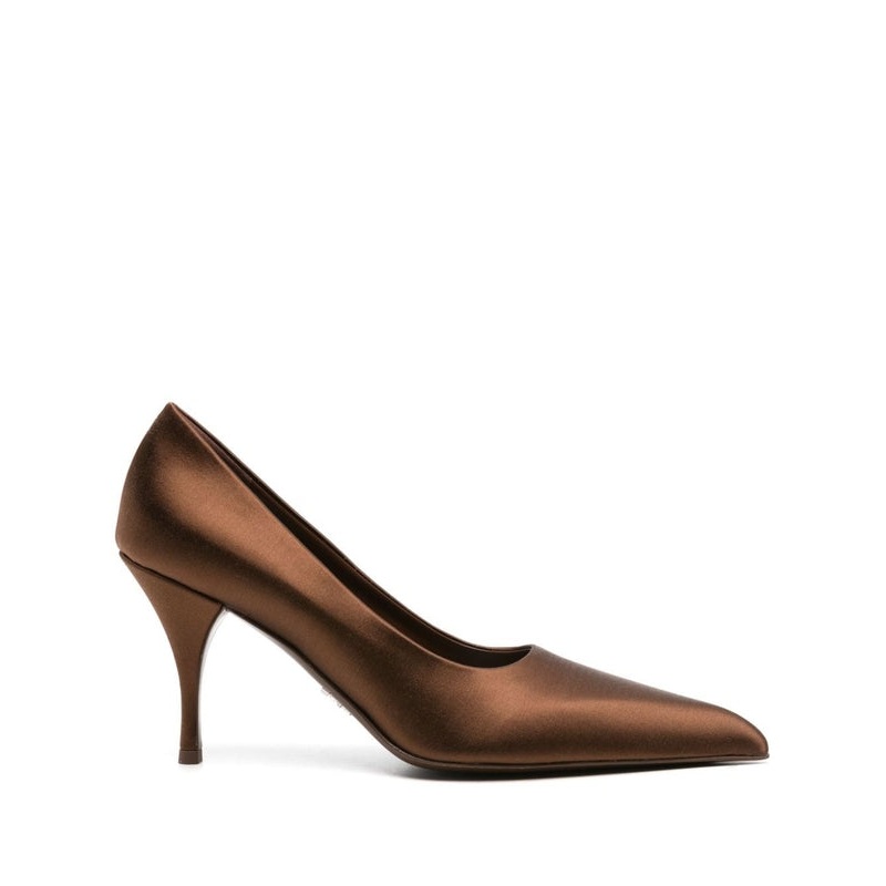 Brown Satin Pointed Toe Pumps|IT 36