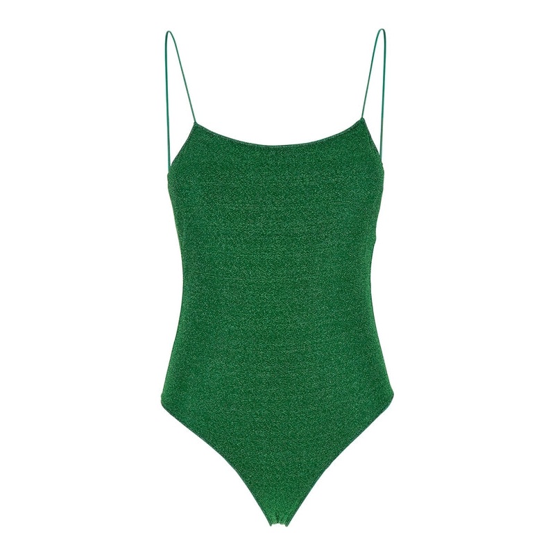 ‘Lumire Maillot’ Green Swimsuit with Open Back in Lurex Woman Beachwear