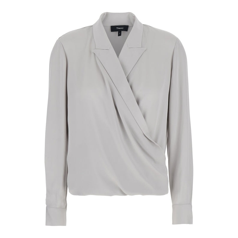 Metallic Blouse with Peak Revers and Crossover Neck in Silk Woman Shirts & Blouses