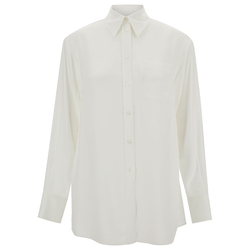 ‘Rovigo’ White Shirt with Pointed Collar in Silk Woman Shirts & Blouses