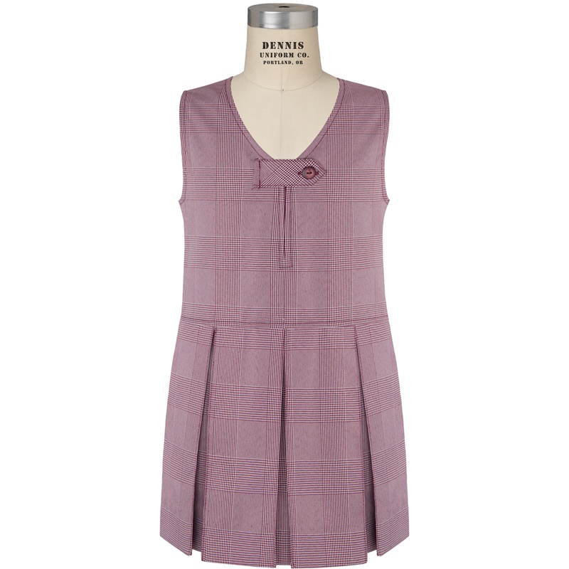 V-Neck Zip-Front Jumper|450 – Maroon and White Shadow Plaid|Youth – G3 Girls  Size 3|Youth – G4 Girls  Size 4|Youth – G5 Girls  Size 5|Youth – G6 Girls  Size 6|Youth – G7 Girls  Size 7|Youth – G8 Girls  Size 8|Youth – G10 Girls  Size 10|Youth – G12 Girls